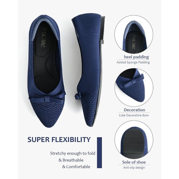 Sicare Blue Ballet Flats Round Toe Slip on Casual Dressy Flats for Office Work - Picture 3 of 10